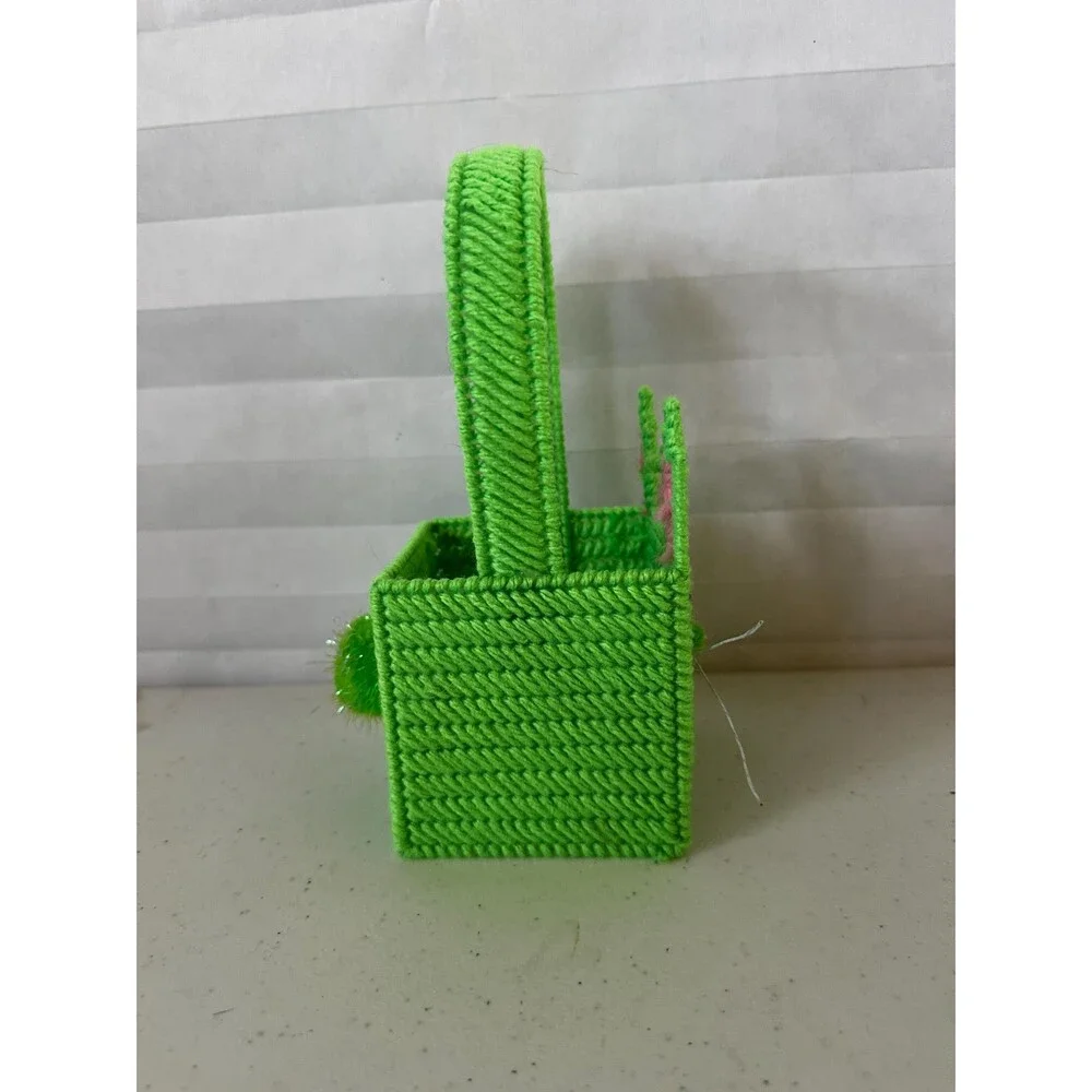 Mini Easter Basket with Bunny – Colorful Plastic Canvas Handmade Gift